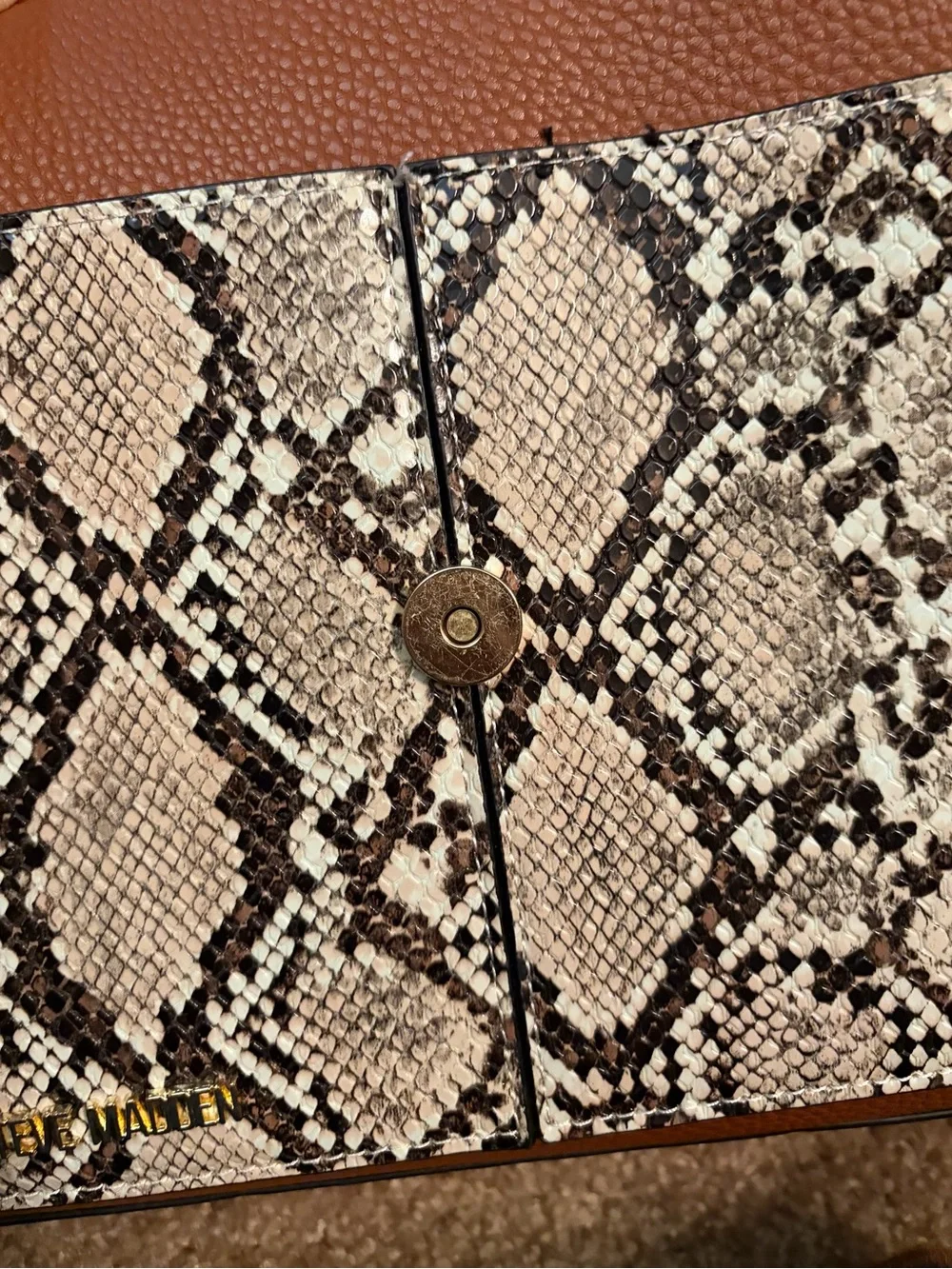 Steve Madden Brown Faux-Snakeskin Accent Satchel